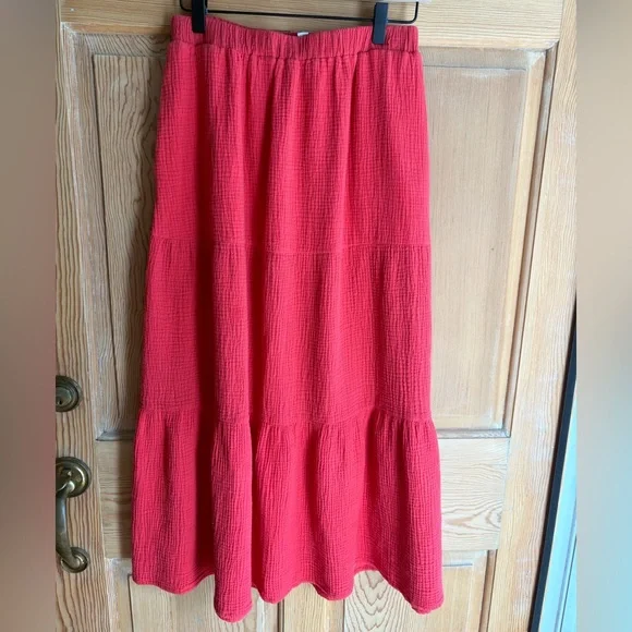 Rachel Zoe Coral-Red Tiered Maxi Skirt | Size Medium - Picture 2 of 7